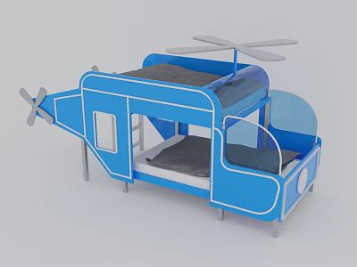 Blue Helicopter Shaped Bunk Bed with Double Deck Ladder and Transparent Windows 3d model