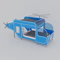 Blue Helicopter Shaped Bunk Bed with Double Deck Ladder and Transparent Windows 3d model