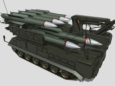Military Tracked Missile Launch Vehicle Equipped With Green Missiles And Red White Tips 3d model