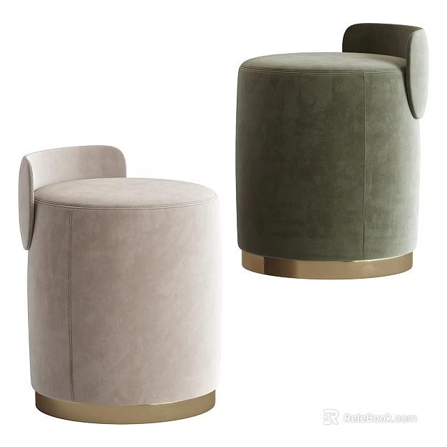 Modern Beige And Green Velvet Ottoman With Gold Metal Base Design 3d model 