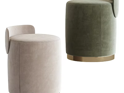Modern Beige And Green Velvet Ottoman With Gold Metal Base Design 3d model