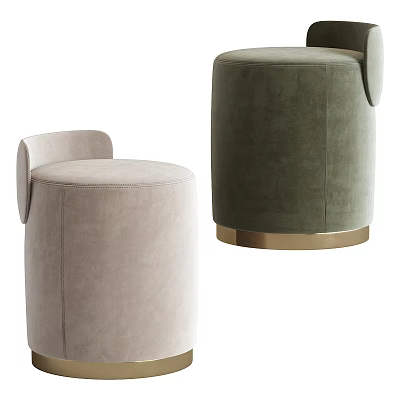 Modern Beige And Green Velvet Ottoman With Gold Metal Base Design 3d model