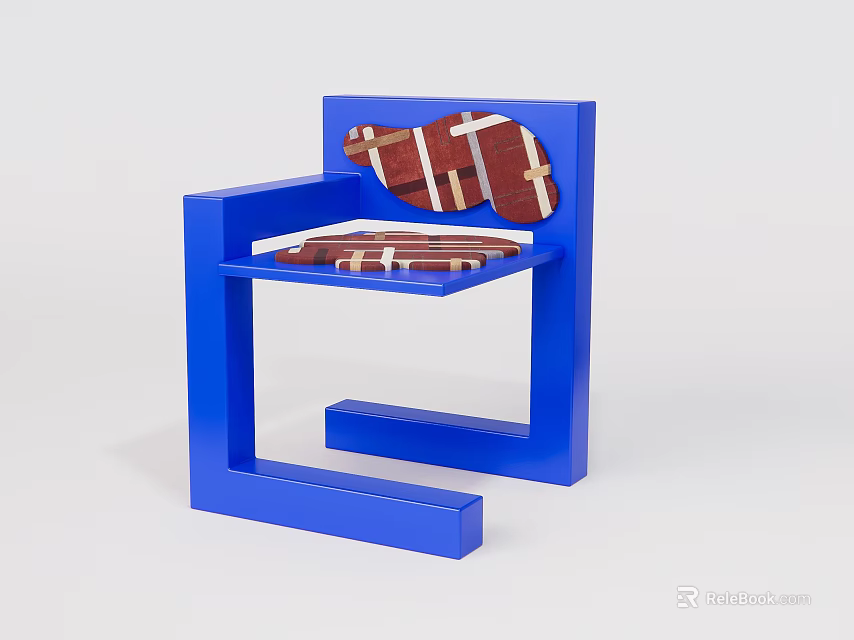 Modern Leisure Chair with Blue Frame Brown Textured Seat and White Stitching 3d model 