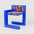 Modern Leisure Chair with Blue Frame Brown Textured Seat and White Stitching