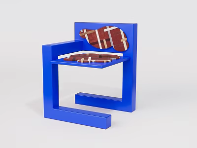 Modern Leisure Chair with Blue Frame Brown Textured Seat and White Stitching 3d model