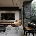 Modern Dark Style Open Plan Living And Dining Room Interior Design With Comfortable Elegant Furnishings