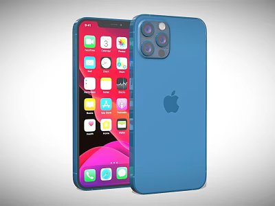 Blue iPhone Smartphone With Front Screen App Icons And Back Apple Logo Camera Design 3d model