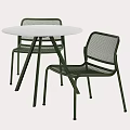 Contemporary Round White Table With Dark Green Metal Mesh Chairs Set