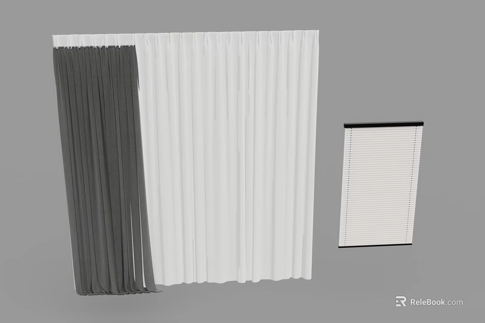 Dark Curtains White Vertical Blinds And Horizontal Window Blinds Design 3d model
