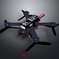 Black Quadcopter Drone With Four Propellers Red Components And Technical Design 3d model