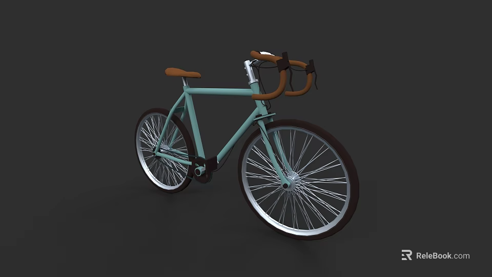 Teal Bicycle With Brown Seat Curved Handlebars And Black Wheels Modern Design 3d model 