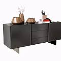 Modern Minimalist Entryway Side Cabinet With Drawers Doors And Copper Vases Bowls Stationery Decor