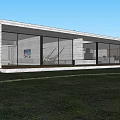 Modern Detached Villa Featuring White Stone Walls Large Glass Windows Wooden Deck And Mountain Backdrop