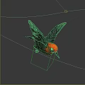 Distinctive Flying Bird With Red Head Black Body And Spread Wings In Flight