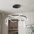 Modern Ring Chandelier In Interior Space With Vertical Striped Wall And Decorative Shelf