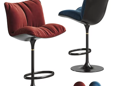 Modern Velvet Bar Stools With Red Blue Seats And Black Metal Round Base 3d model