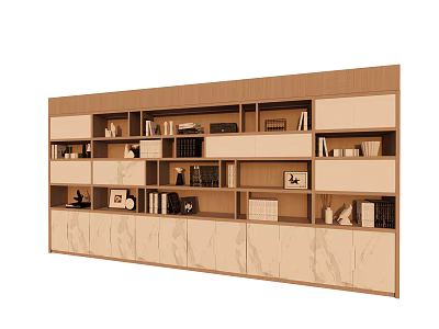 Modern Wooden Shelving Unit with Multiple Compartments and Cabinet Doors for Living Room Storage 3d model