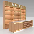 Tobacco and Alcohol Store Interior Featuring Wooden Shelves and Front Counter