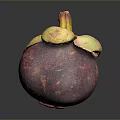 Fresh Ripe Mangosteen With Purple Red Skin And Green Leaves On Top