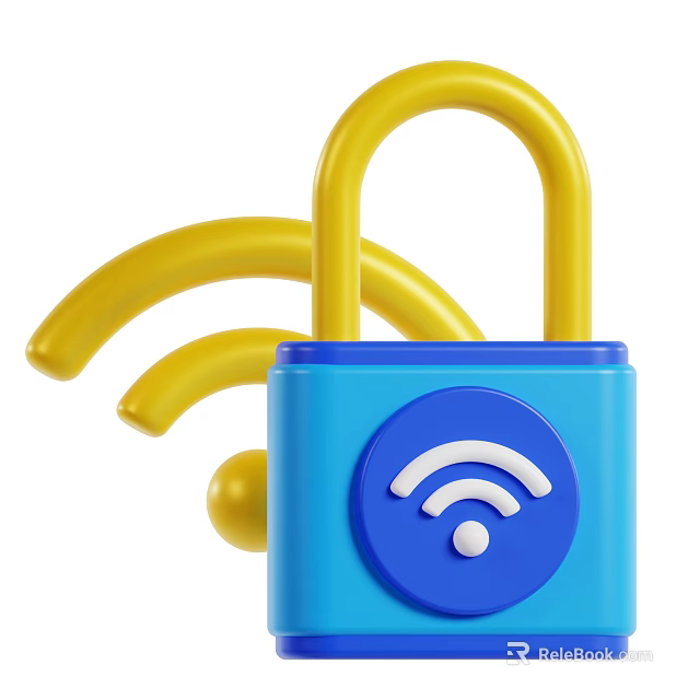 Household Essentials Blue Lock With Yellow Handle And Wi-Fi Signal 3d model 