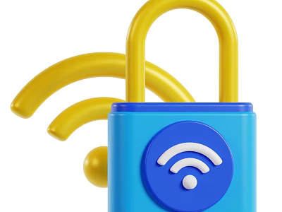Household Essentials Blue Lock With Yellow Handle And Wi-Fi Signal 3d model