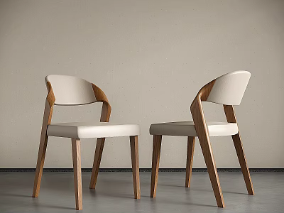 Modern Minimalist Dining Chairs Featuring Wooden Frame Light Upholstered Seats And Backrests 3d model