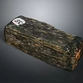 Close Up View of Stone Wood Block with Numbered Tag and Natural Texture