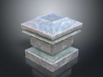 Natural Landscape With Stacked Textured Stone Blocks And Dark Reflective Background 3d model