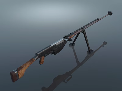 Classic Vintage Rifle With Wooden Stock Black Barrel And Tripod Stand 3d model