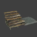 Rustic Wooden Staircase With Natural Wood Steps And Stone Platform Design