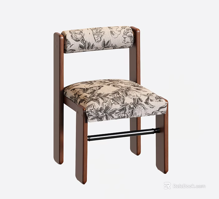 Modern Dining Chair With Wooden Frame And Leaf Pattern Upholstered Seat 3d model 