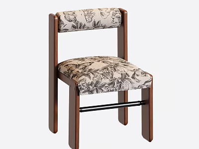 Modern Dining Chair With Wooden Frame And Leaf Pattern Upholstered Seat 3d model