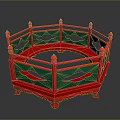 Ornate Traditional Octagonal Building Structure With Red And Green Fence Details