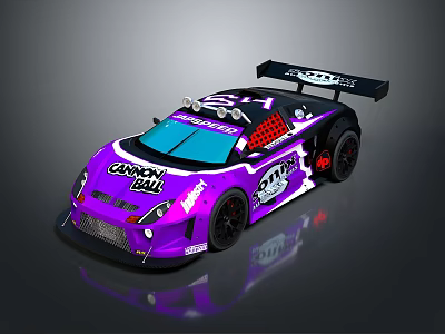 Purple Race Car Model With Coach Bell Logo CAT Design And Rear Spoiler 3d model