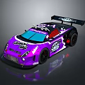 Purple Race Car Model With Coach Bell Logo CAT Design And Rear Spoiler