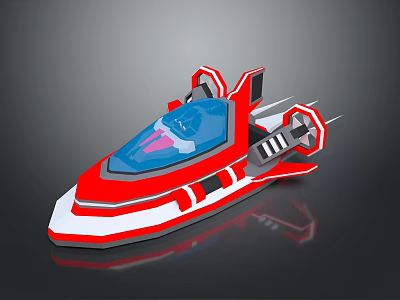 Futuristic Red And White Spaceship Design With Blue Cockpit And Streamlined Structure 3d model