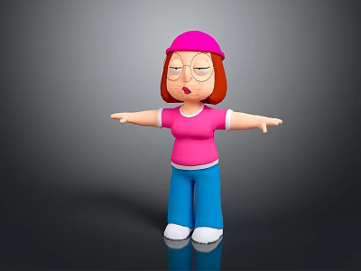 Cartoon Girl With Pink Cap Pink T-shirt And Blue Pants Arms Outstretched 3d model