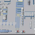Modern Industrial Equipment Facility Layout With Pipes Towers And Storage Tanks