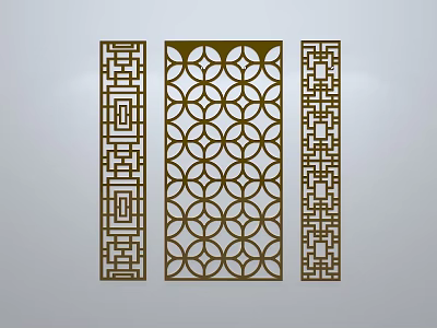 Traditional Ornate Lattice Windows With Circular And Rectangular Patterns In Gold 3d model