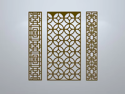 Chinese-style window grilles silhouette pane window sill border openwork window 3d model