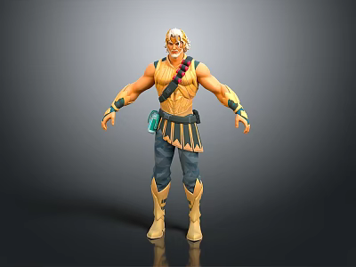 Muscular Warrior Character With Yellow Armor Blue Pants And Green Pouch 3d model