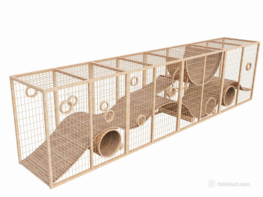 Fun Kids Play Area With Wooden Tunnels Netting And Interactive Sections 3d model 