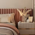 Cozy Elegant Modern Bedroom Interior With Pink Upholstered Headboard Chandelier And Nightstands