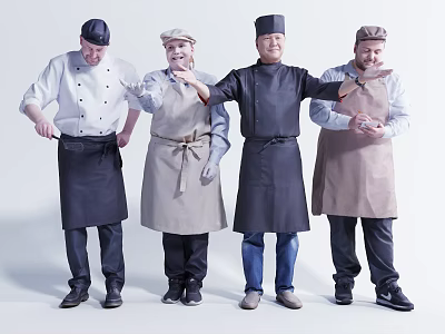 Group Of Chefs Wearing Uniforms Aprons And Hats Posing Together 3d model