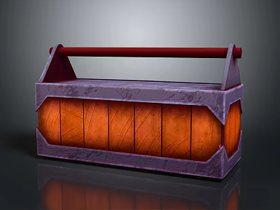 Decorative Storage Box With Red Handle Purple Frame And Orange Wooden Stone Textured Panels 3d model