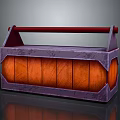 Decorative Storage Box With Red Handle Purple Frame And Orange Wooden Stone Textured Panels