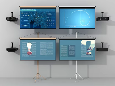 Projection Monitoring System With Multiple Screens Displaying Data Charts Maps And Diagrams 3d model