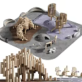 Children's Play Area With Wooden Climbing Structures Slide Sandpit And Soft Surface