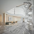 Elegant Modern Hotel Lobby Interior With Marble Floor Chandeliers And Reception Desk