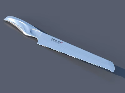 Sleek Silver Serrated Kitchen Knife With Ergonomic Handle And Sharp Blade 3d model